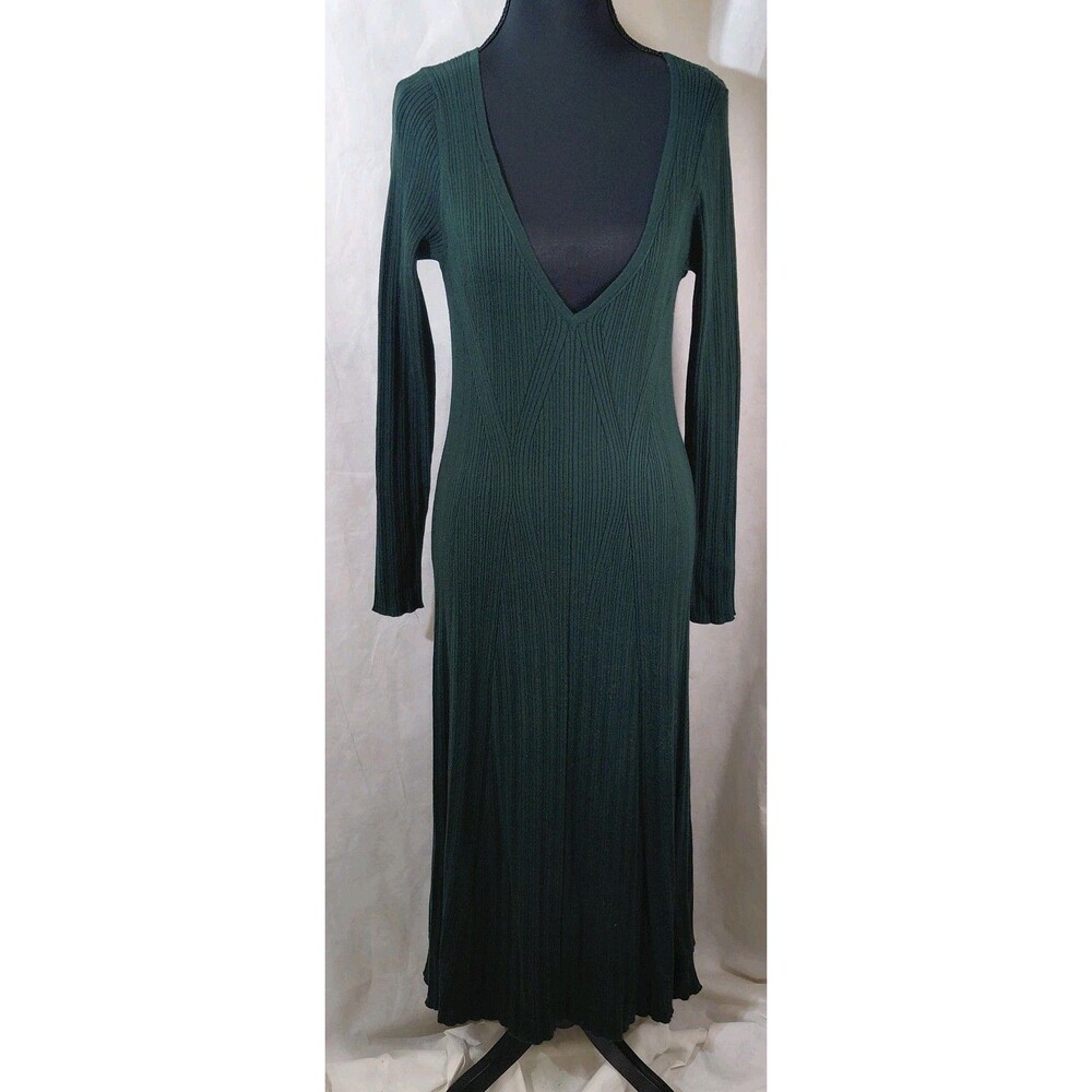 Banana Republic Maxi Dress Womens Small Forest Green Long Sleeve Ribbed Knit